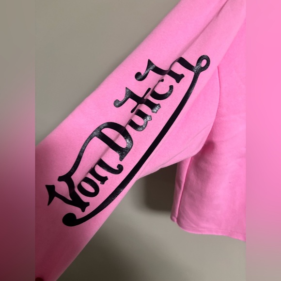 Von Dutch Rhinestone Embellished Cropped Hoodie Size Medium New Street Wear Pink - Picture 2 of 9